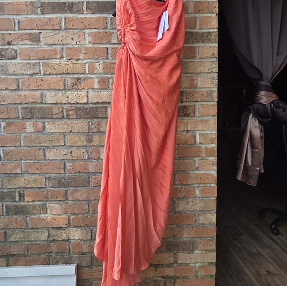 Elegant One-Shoulder Coral Dress - Picture 4 of 7